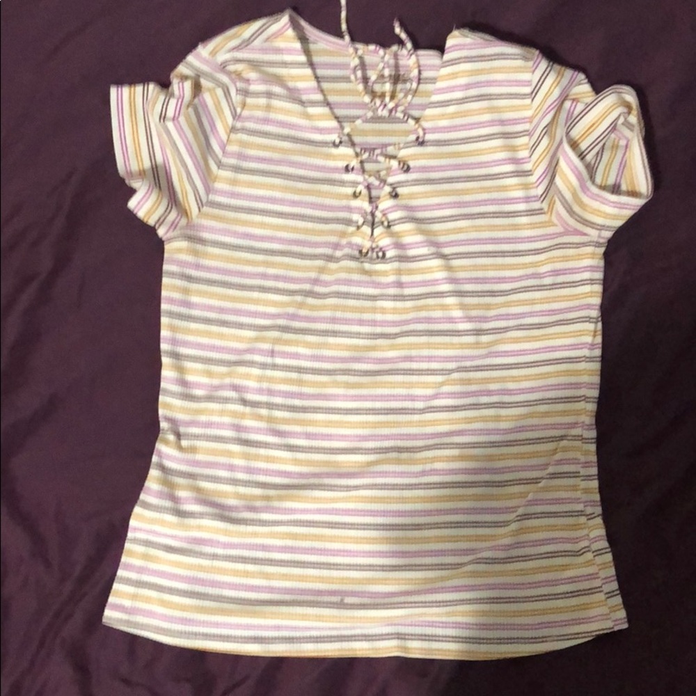 Orange,pink, and maroon stripped shirt